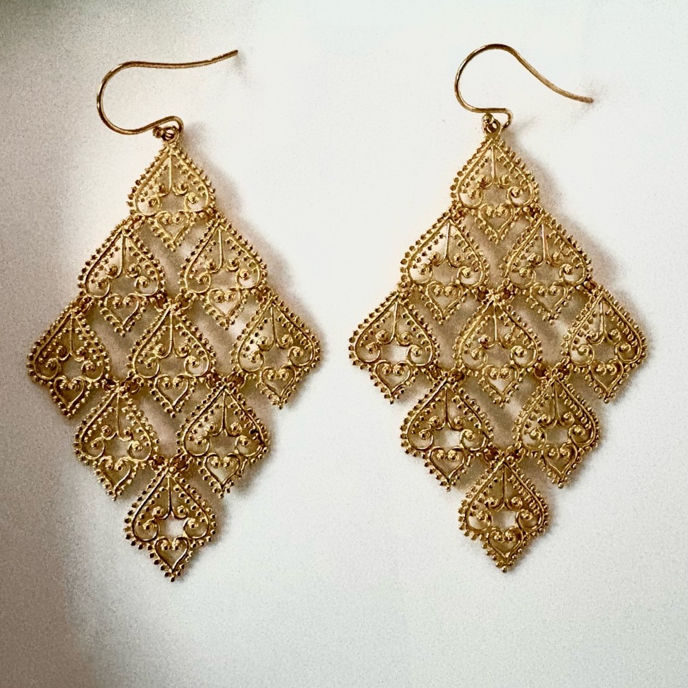 22k Gold washed Filigree Chandelier Drop Earrings  Made in Brazil NEW